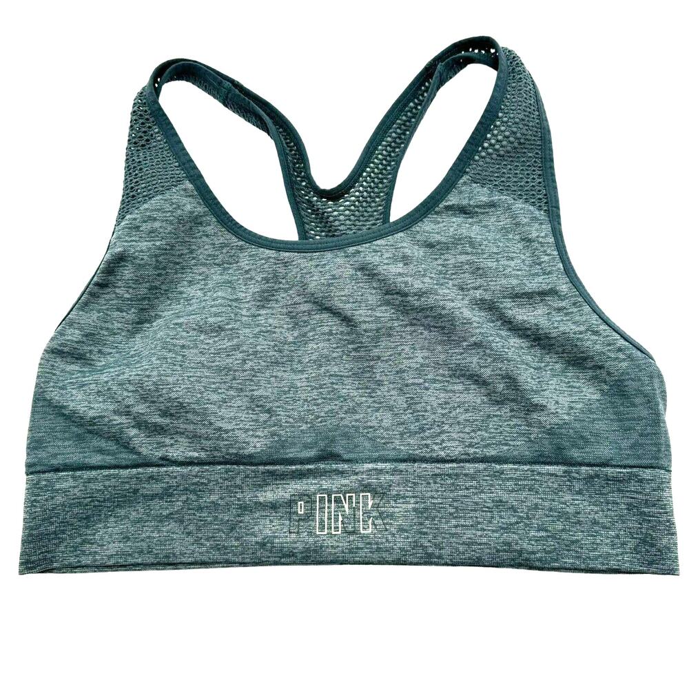Victoria Secret Pink MEDIUM Sports Bra Teal Seamless Lightly‎ Lined Athletic top